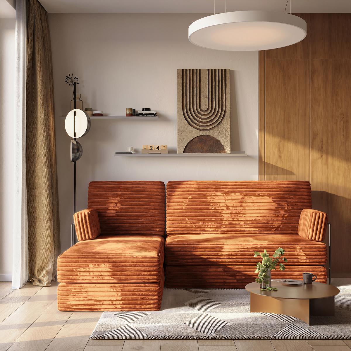 ECKSOFA NOTIA modulares Boneless Sofa mit Schlaffunktion Braun Kordstoff - Braun, Textil (200/120cm) - MASSENO