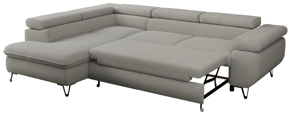 ECKSOFA PEDRO L Hellgrau Boucle - Links Seite - Hellgrau/Schwarz, Textil/Metall (208/273cm) - MKS
