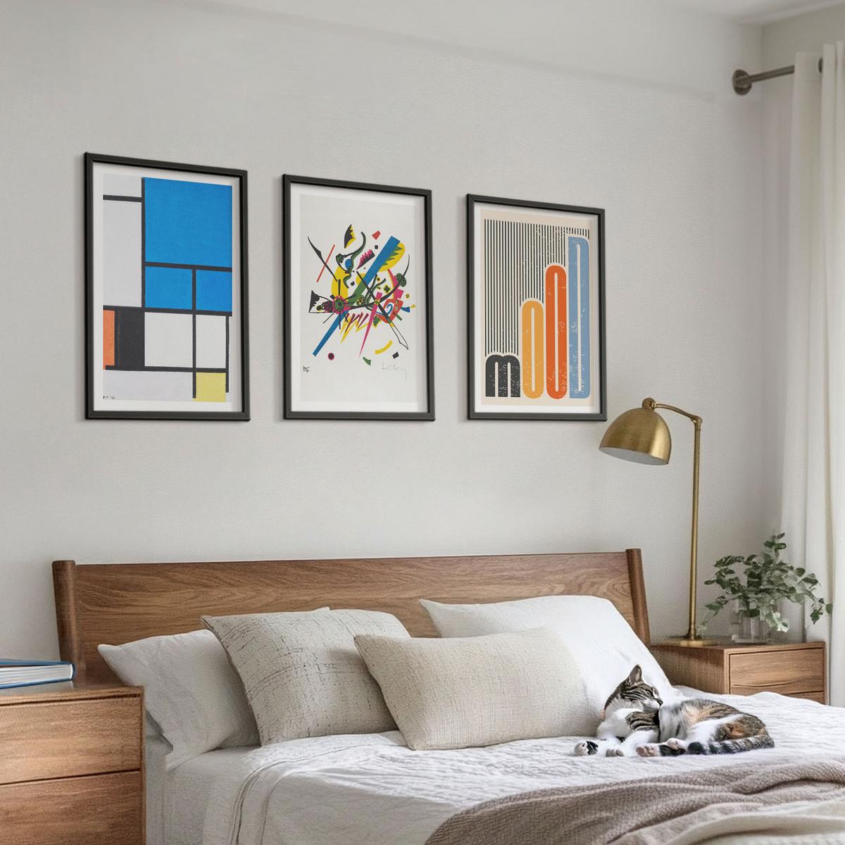 BILDER SET 3er Set - 40x60 cm Schwarzer Rahmen - Abstrakte moderne Geometrie - Schwarz, Kunststoff (40/60cm) - TULUP