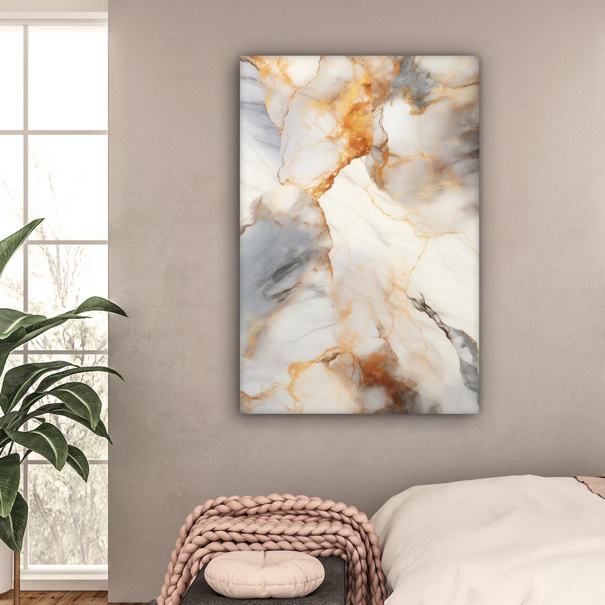 LEINWANDBILD Marmor - Grau - Gold Deko XXL 80x120 cm - Weiß, Textil (80/120cm) - MuchoWow