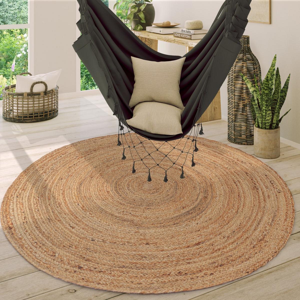 NATURTEPPICH handgewebt wendbar, im Boho-Stil, Natur, Ø 160 cm - Beige, Textil (160/160cm) - KADIMA DESIGN