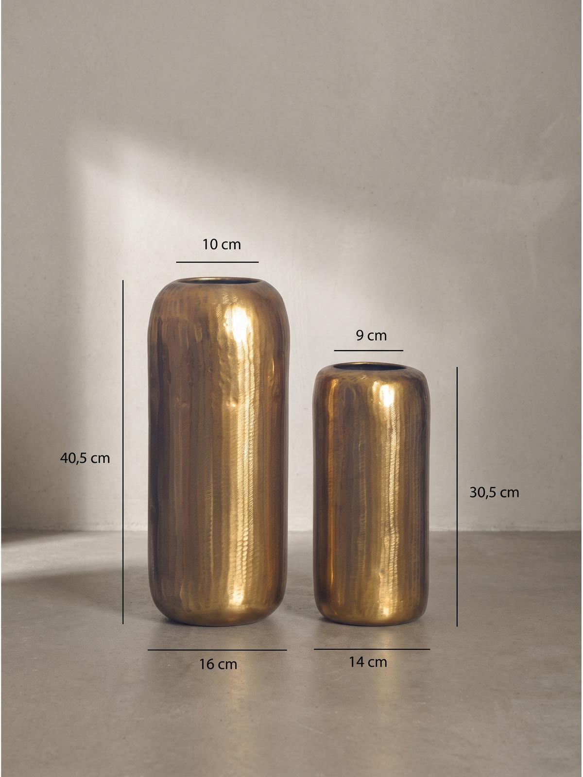 VASEN 2er-Set AMALFI, Aluminium, handgefertigt, Gold, Ø 16 x 40,5 cm - Goldfarben, Metall (40.5cm) - KADIMA DESIGN