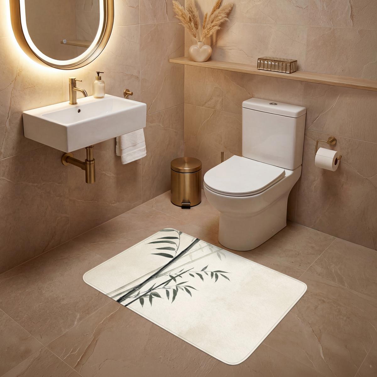 WC-VORLEGER Japandi - Bambus - Beige Toilettenteppich 90x60 cm - Ecru, Textil (90/1cm) - OnlyWow