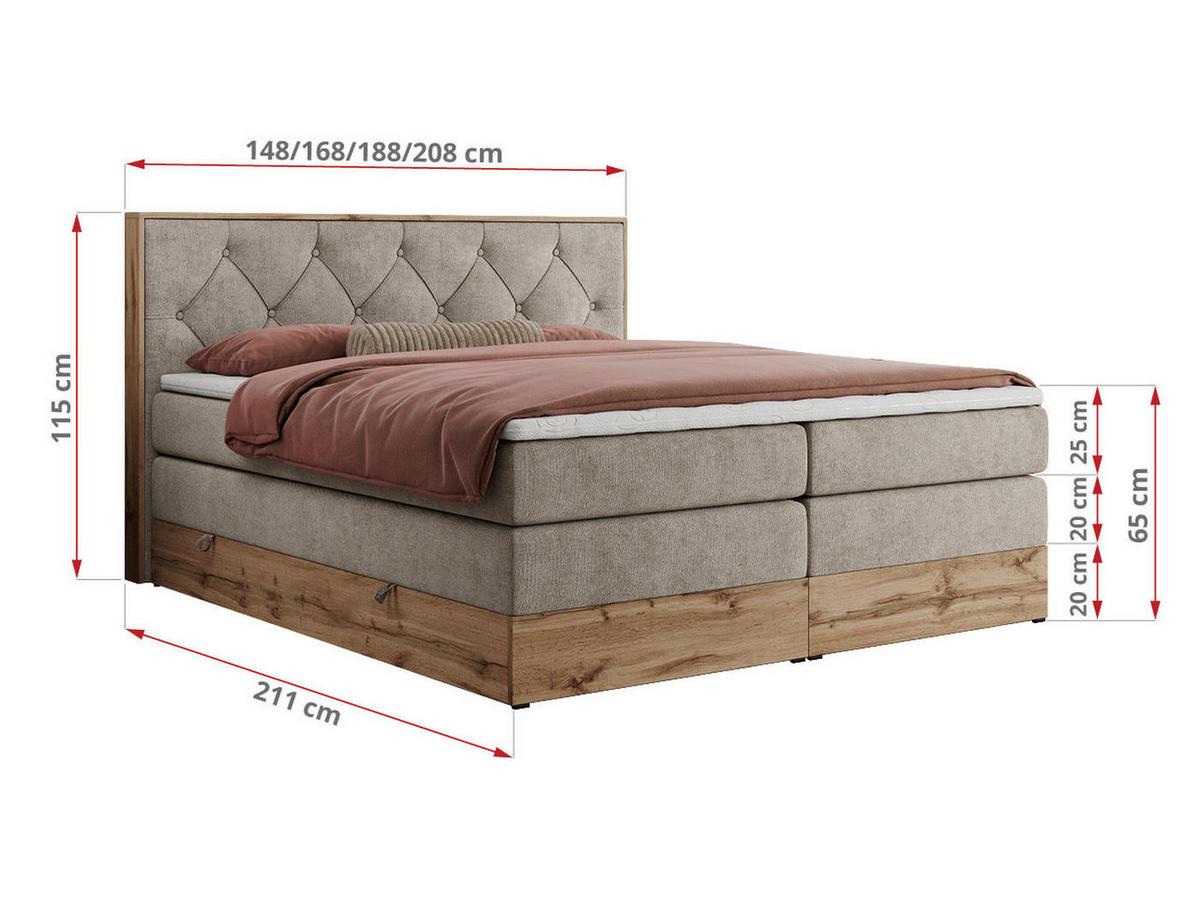 BOXSPRINGBETT VENETO KING 180/200 Beige Struktur - H3 - Beige, Holz/Textil (180/200cm) - MKS