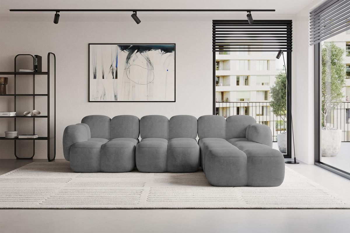 ECKSOFA modulares Sofa Rechts Miko-L2 302x205x75 Grau Velours - Schwarz/Grau, Holzwerkstoff/Kunststoff (302/205cm) - ALTDECOR