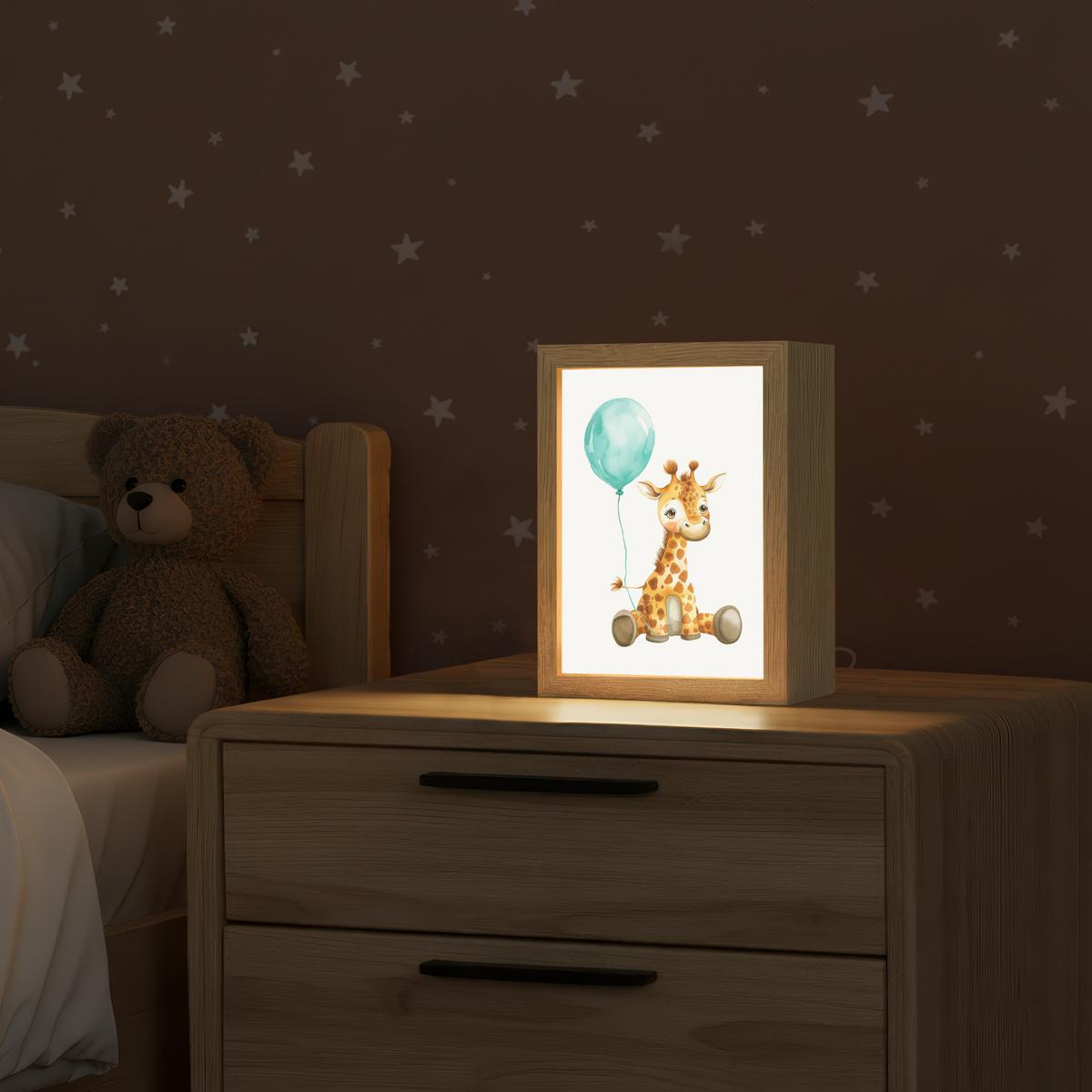 NACHTTISCHLAMPE Giraffe - Baby - Tiere - Blauer Ballon 15x20 cm - Weiß, Holzwerkstoff (8/15/20cm) - OnlyWow