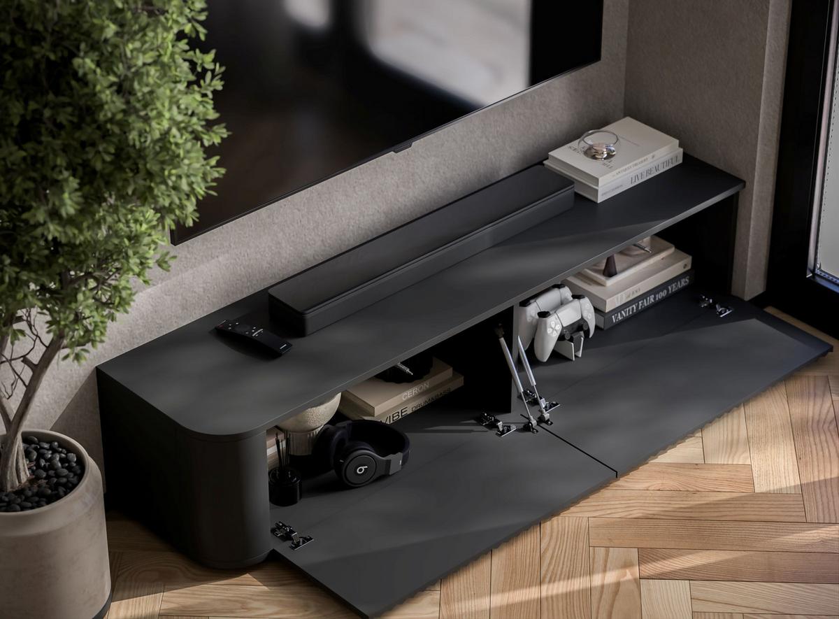 TV-LOWBOARD Aurora Schwarz matt 140 cm mit niedrigen Füßen - Schwarz, Holzwerkstoff (140/31/35cm) - Meble Lindner