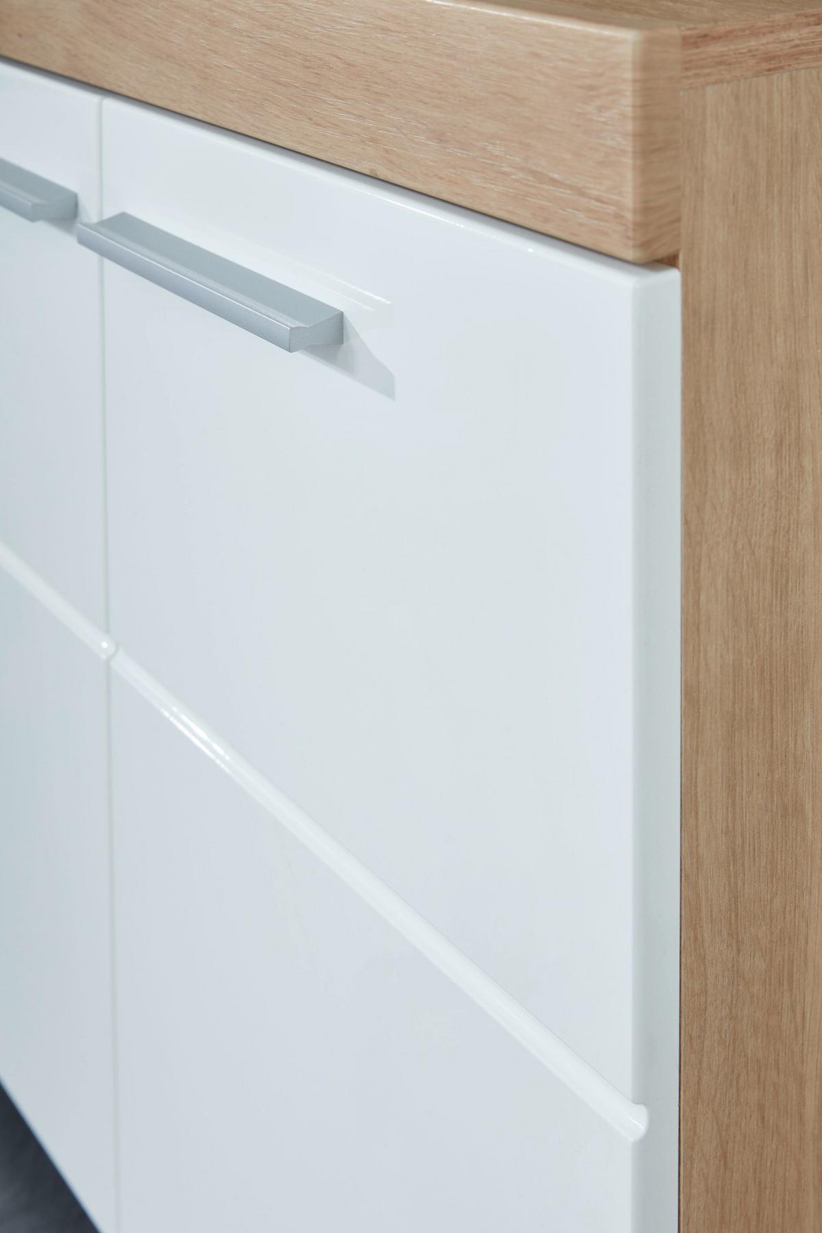 HOCHSCHRANK weiß Hochglanz, Asteiche 37 cm, Badschrank in modernem Design - Eichefarben/Weiß, Holzwerkstoff/Kunststoff (37/190/31cm) - Top.Furn