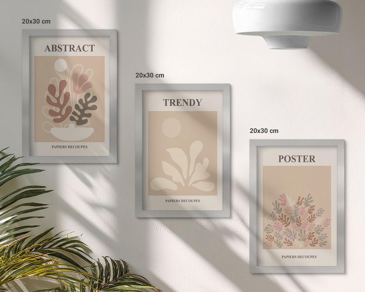 BILDER SET 3er Set - 20x30 cm Silberner Rahmen - Pflanzenmotive beige braun - Silberfarben, Kunststoff (20/30cm) - TULUP