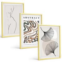 BILDER SET 3er Set - 40x60 cm Goldrahmen - Abstrakte Boho-Musterformen - Goldfarben, Kunststoff (40/60cm) - TULUP