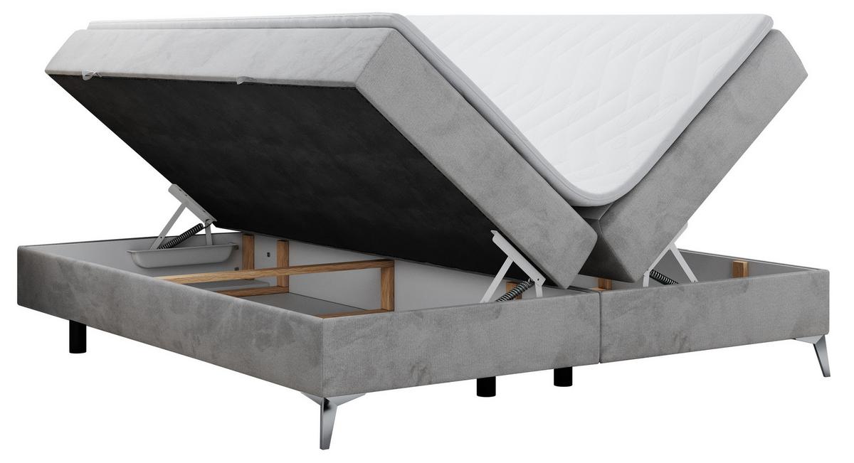 BOXBETT LESS 140/200 Hellgrau Velvet - H4 - Hellgrau, Holz/Textil (140/200cm) - MKS