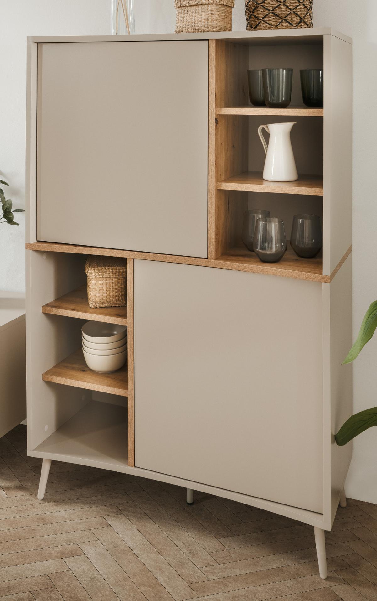HIGHBOARD Kaschmir, Eiche Artisan 90 x 140 cm, Kommode mit Push-to-Open - Kaschmir/Eiche Artisan, Holzwerkstoff (90/140/37.5cm) - Furn.Design