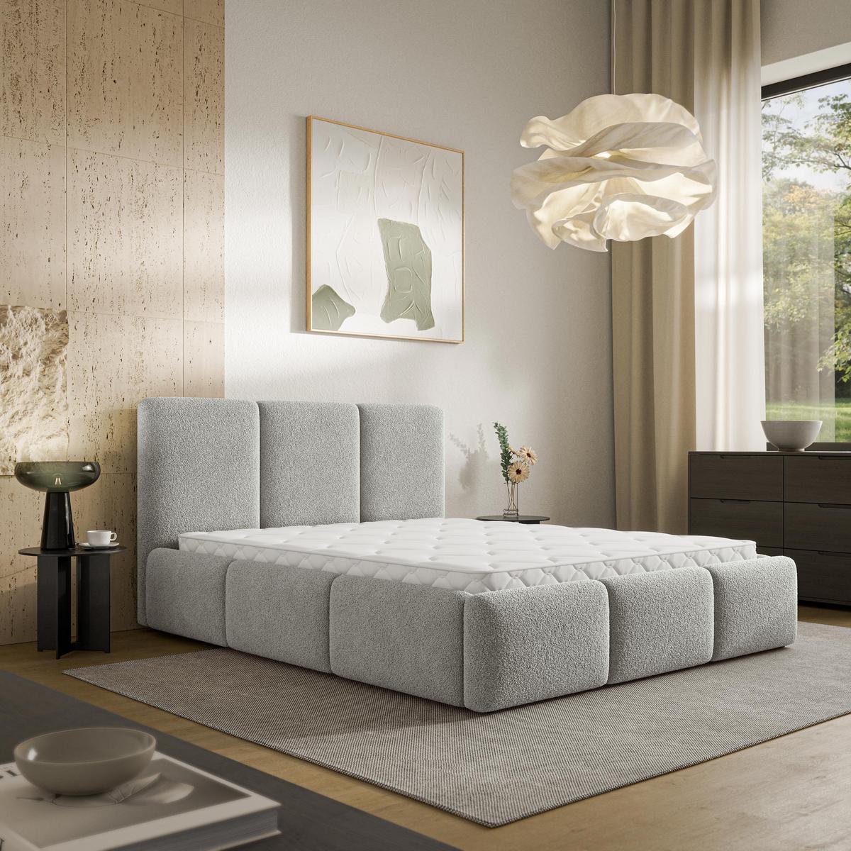 POLSTERBETT ARSIL 140x200 cm mit Bettkästen - Hellgrau - Hellgrau, Holz/Textil (140/200cm) - MASSENO