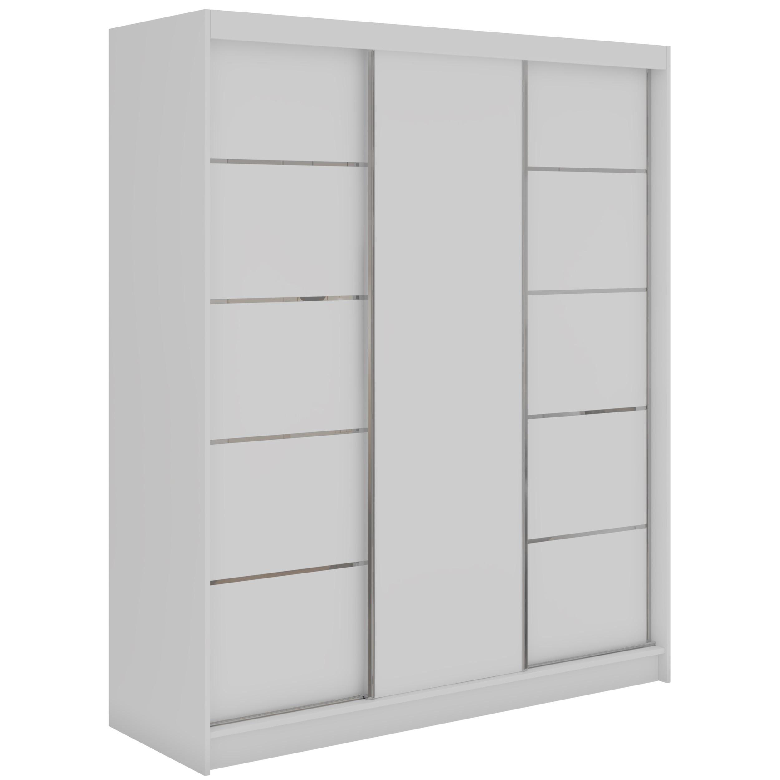 SCHWEBETÜRENSCHRANK mit Schubladen 180 - MACEDONIA - Weiß - Alufarben/Weiß, Holzwerkstoff/Metall (180/216/61cm) - MKS