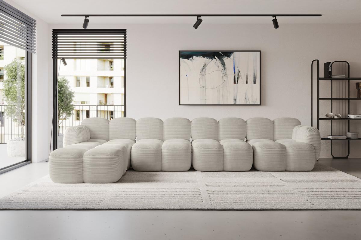 ECKSOFA modulares Sofa Links Miko-L3 390x205x75 Creme Cord - Schwarz/Mokka, Holzwerkstoff/Kunststoff (390/205cm) - ALTDECOR