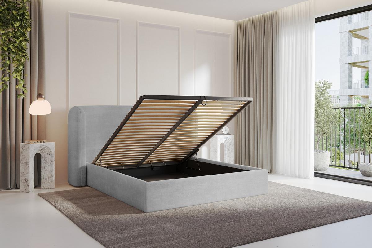POLSTERBETT mit Bettkasten und Lattenrost, Bett mit Matratze H3/H4 - ESTI 160x200 Grau - Hellgrau, Holzwerkstoff/Textil (160/200cm) - ALTDECOR