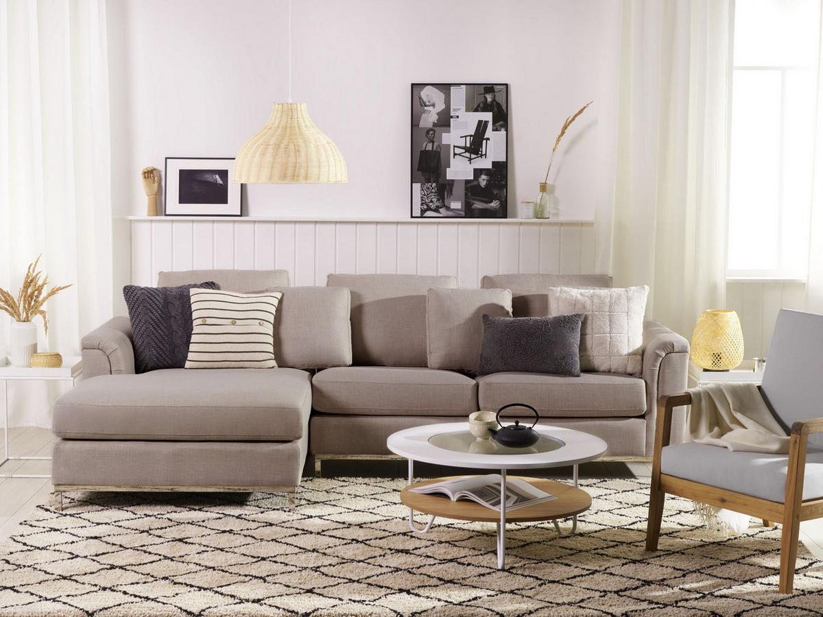 4-SITZER-ECKSOFA Polyester Beige linksseitig Oslo - Beige, Textil (270/151cm) - Beliani