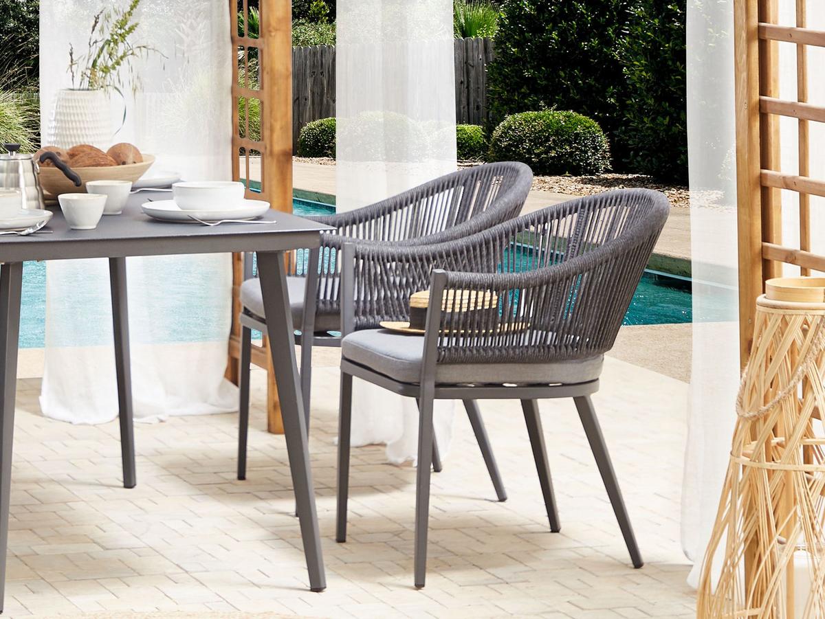 GARTENSTUHL 2er-Set Aluminium dunkelgrau Mileto - Dunkelgrau, Metall (55/77/46cm) - Beliani