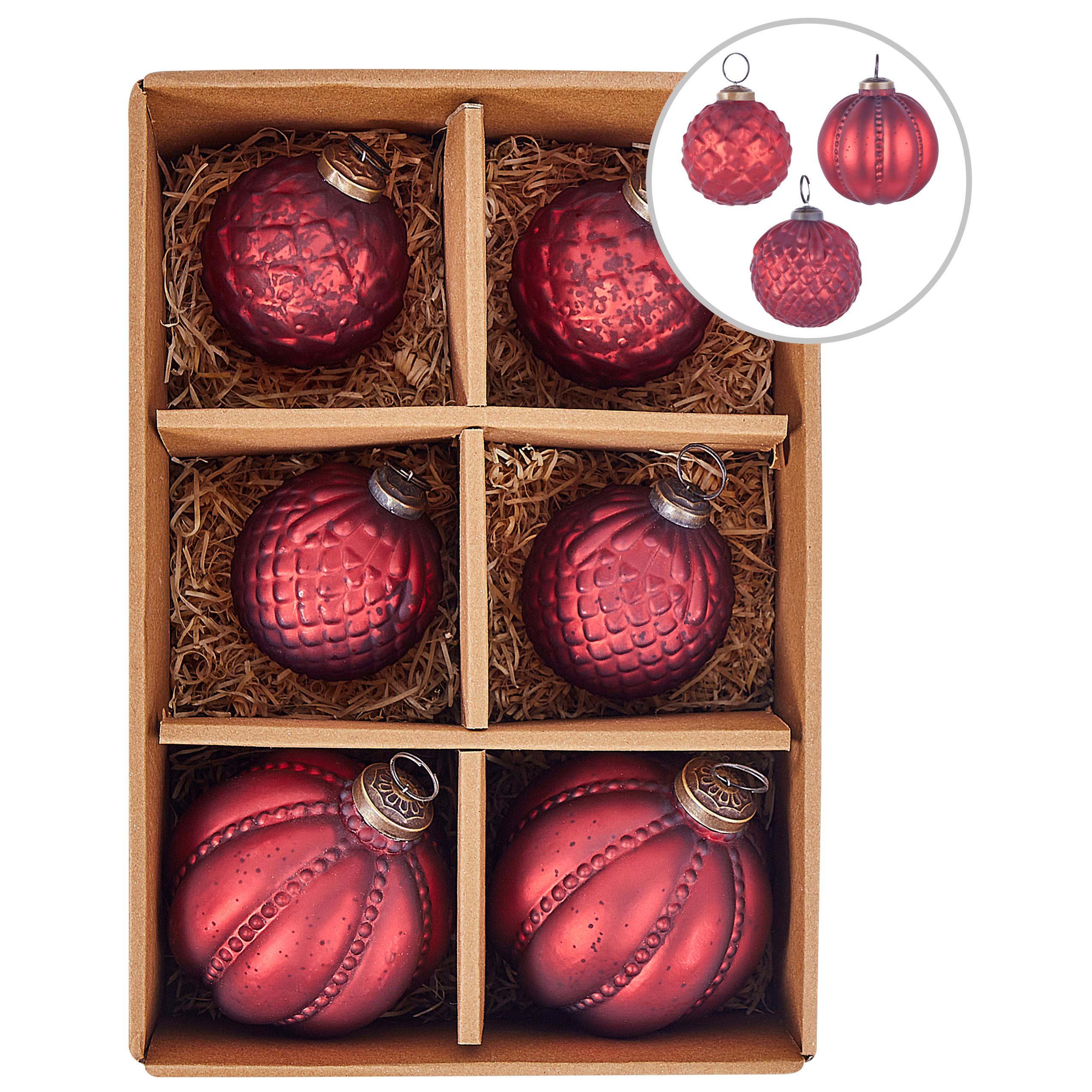 WEIHNACHTSKUGEL 6er Set Glas Rot Argentin - Rot, Glas (10/14/10cm) - Beliani