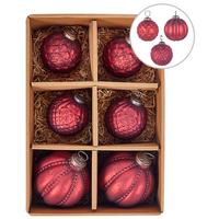 WEIHNACHTSKUGEL 6er Set Glas Rot Argentin - Rot, Glas (10/14/10cm) - Beliani