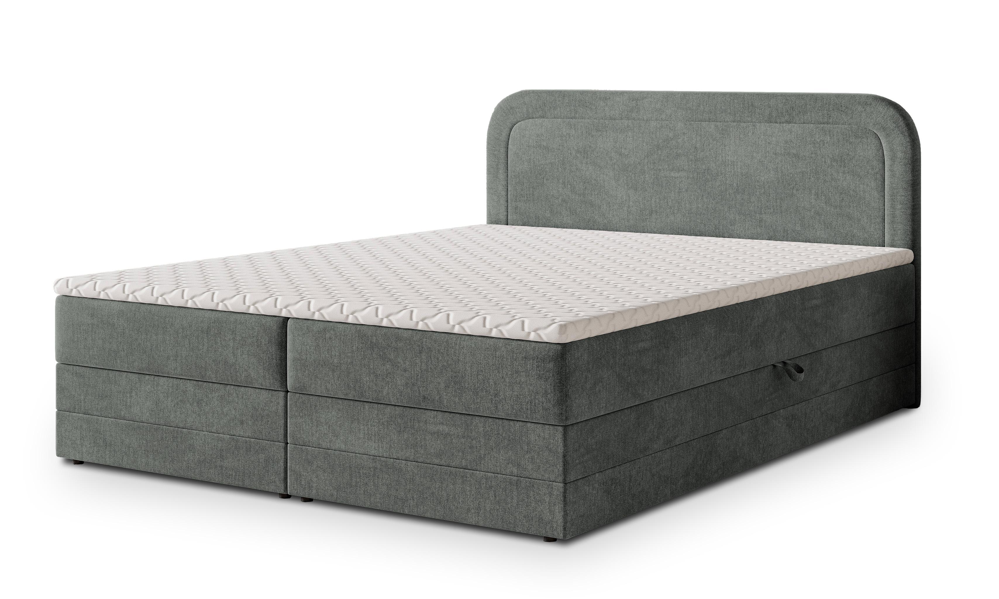BOXBETT ARMEL 140x200 cm mit Matratze und Topper - Grau - Grau, Holz (140/200cm) - MASSENO