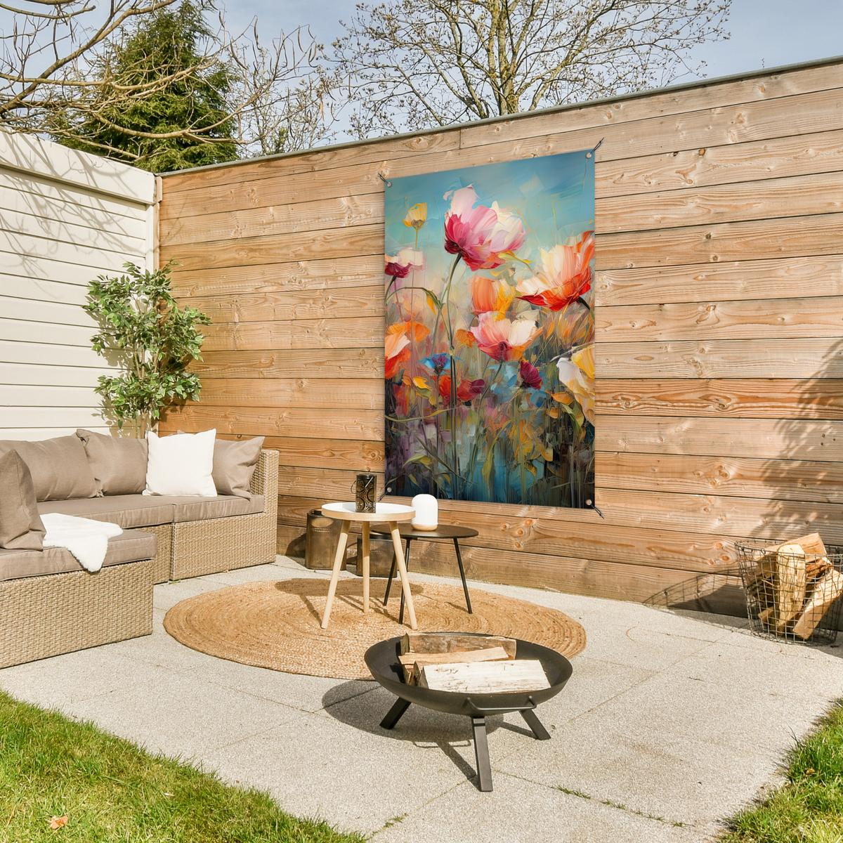 GARTENPOSTER Blumen - Aquarell - Kunst - Botanisch - Natur Outdoor Bilder 80x120 cm - Orange, Kunststoff (80/120/0.2cm) - OnlyWow