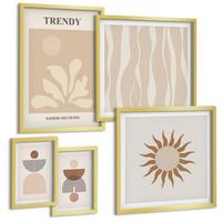 BILDER SET 5er Set - 50x50 cm & 20x30 cm & 40x60 cm Goldrahmen - Stilvolle abstrakte Beigetöne - Goldfarben, Kunststoff (40/60cm) - TULUP