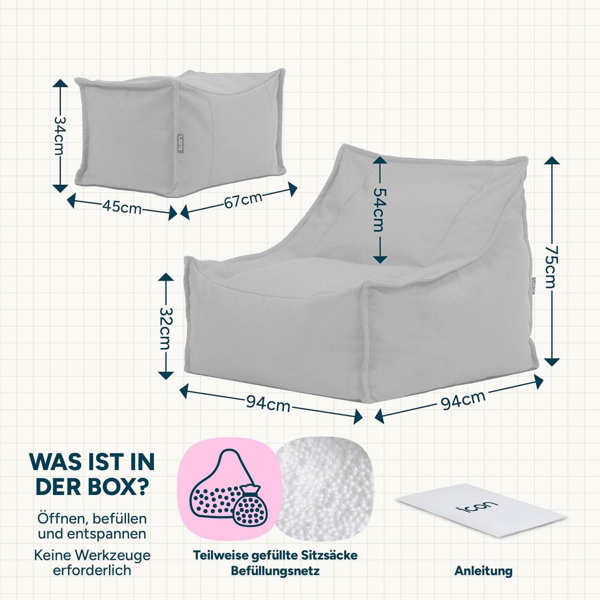 SITZSACK Outdoor-Sessel Alto + Hocker - Beige, Textil (94/75/94cm) - icon