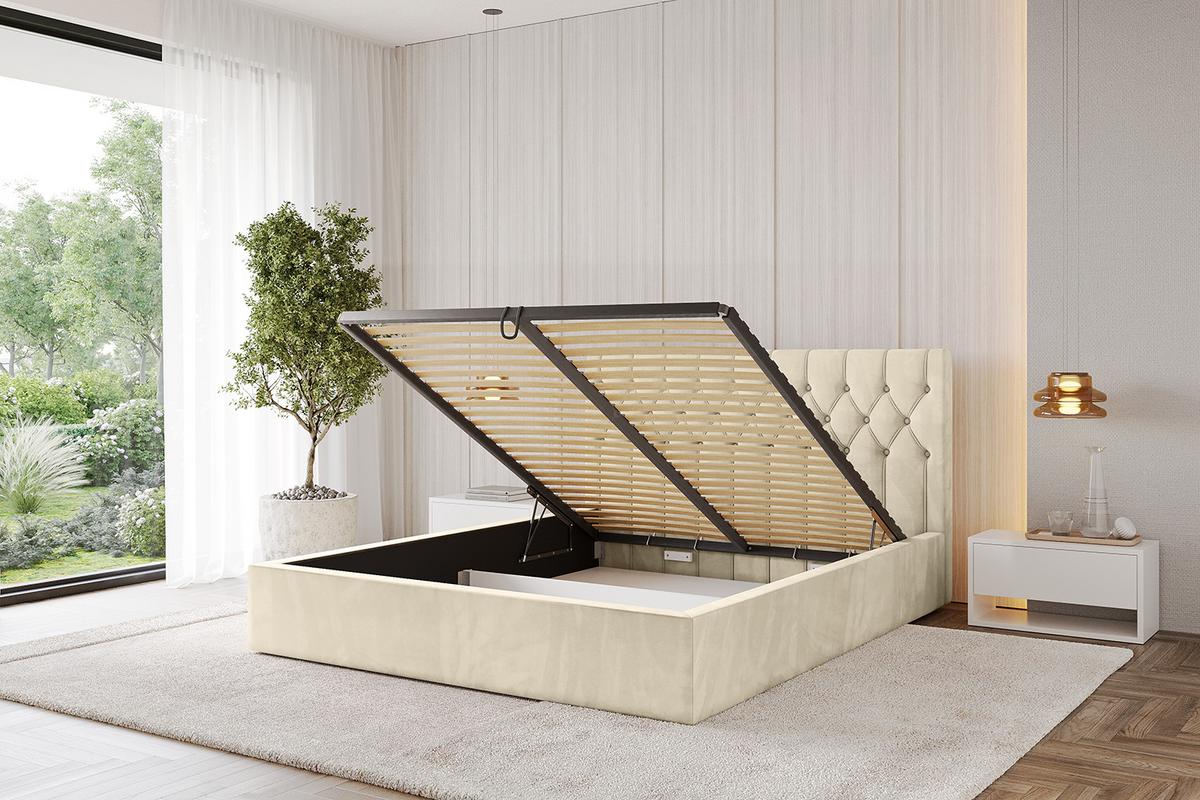 POLSTERBETT mit Bettkasten und Lattenrost, Boxbett ohne Matratze - RENO 180x200 Beige - Ecru, Holzwerkstoff/Textil (180/200cm) - ALTDECOR