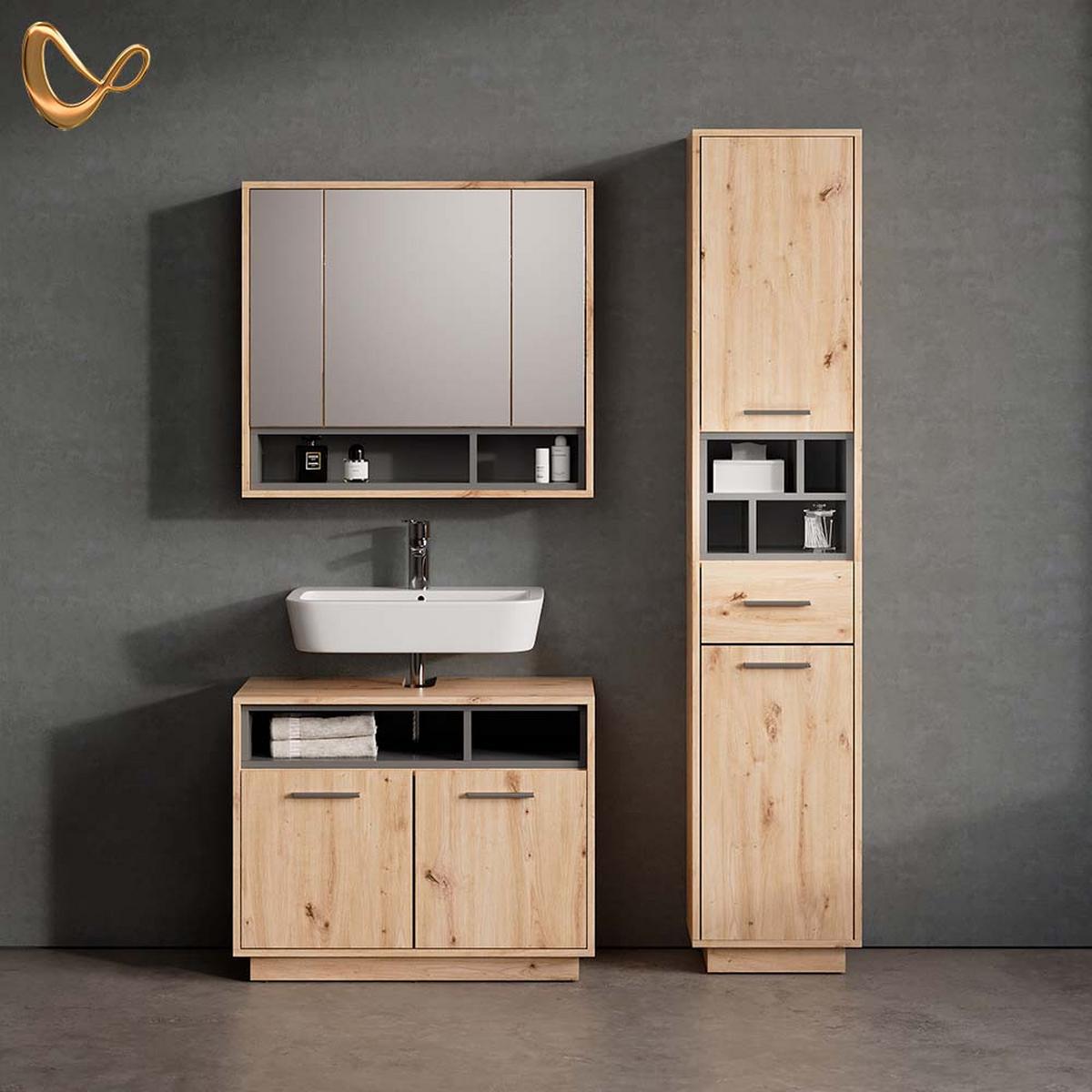 WASCHBECKENUNTERSCHRANK Temo Artisan Eiche/Anthrazit 80 x 64 cm - Anthrazit/Eiche Artisan, Holzwerkstoff (80/64/40cm) - Livinity®