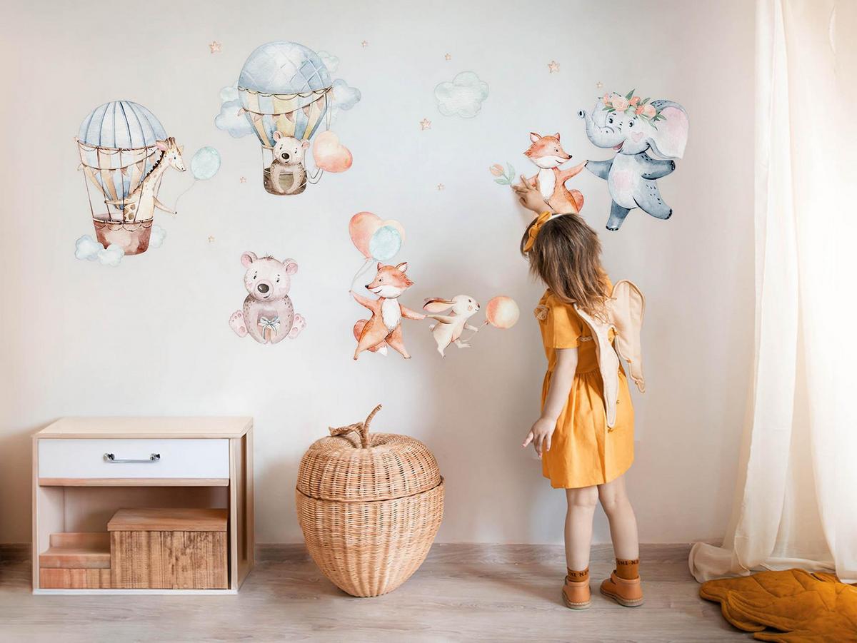 WANDAUFKLEBER 60x105cm - Pastellfarbene Tiere - Multicolor, Kunststoff (60/105/0.1cm) - Wallfluent