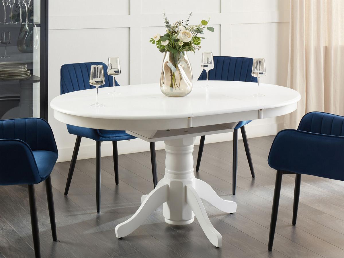 ESSTISCH ausziehbar Weiß 106-150/106 cm Akron - Weiß, Holzwerkstoff (106/106/74cm) - Beliani