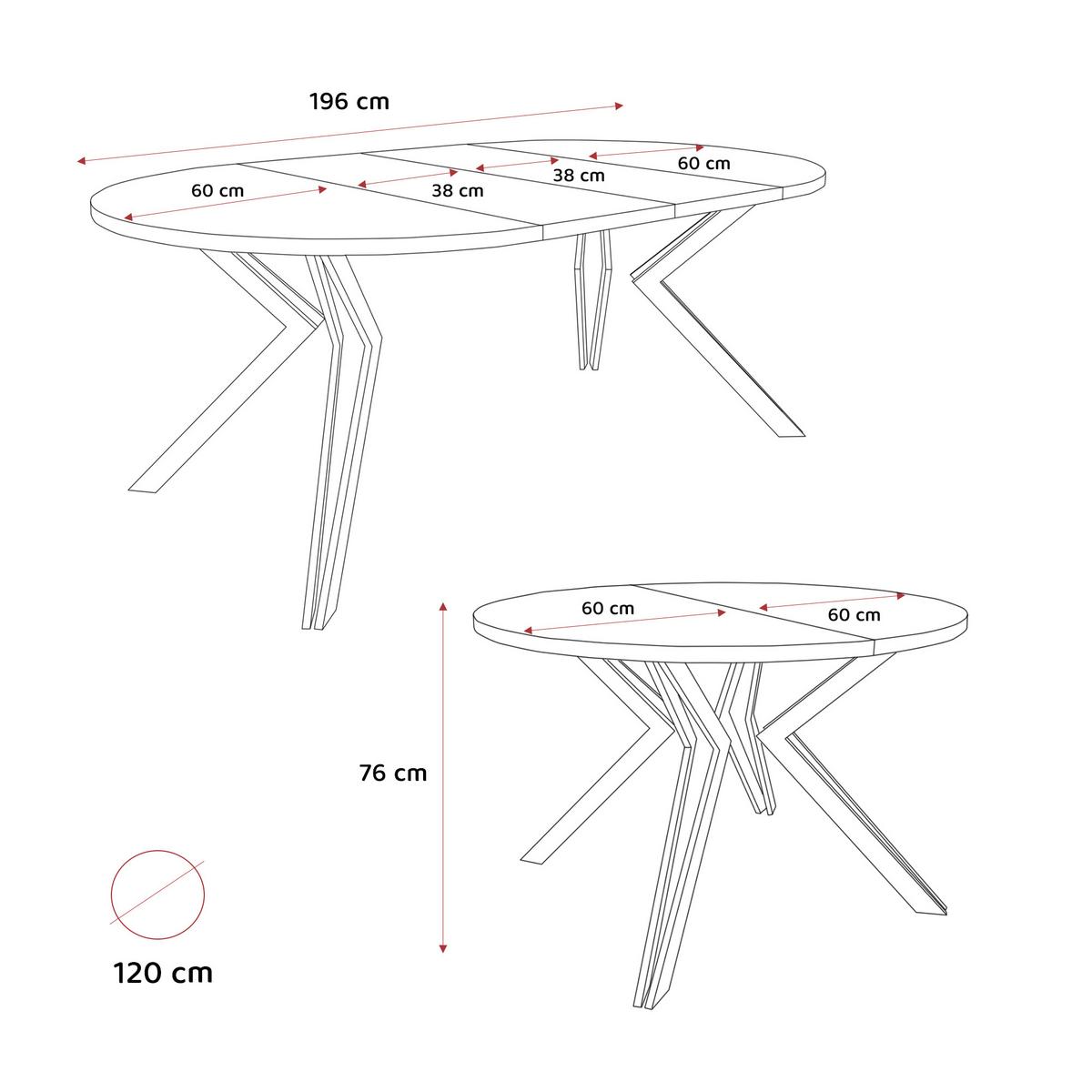 ESSTISCH ausziehbar aus MDF, Weiß - Schwarz/Weiß, Holzwerkstoff (120/120/76cm) - Idohome