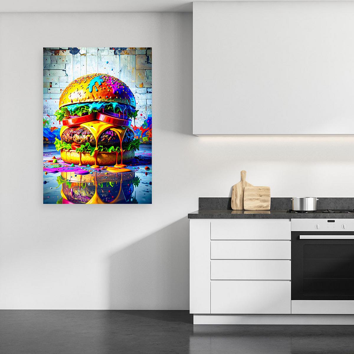 LEINWANDBILD Hamburger Essen 60x90cm - Multicolor, Textil (60/90cm) - Feeby