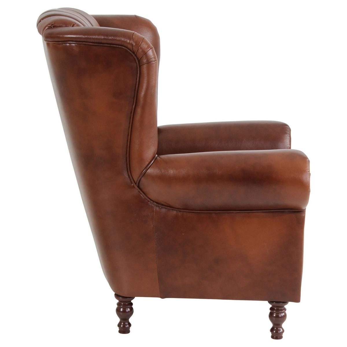 OHRENBACKENSESSEL Katreen Bezug Wischleder Buche nussbaum dunkel / braun - Braun, Leder (91/101/90cm) - 58aufmkessel