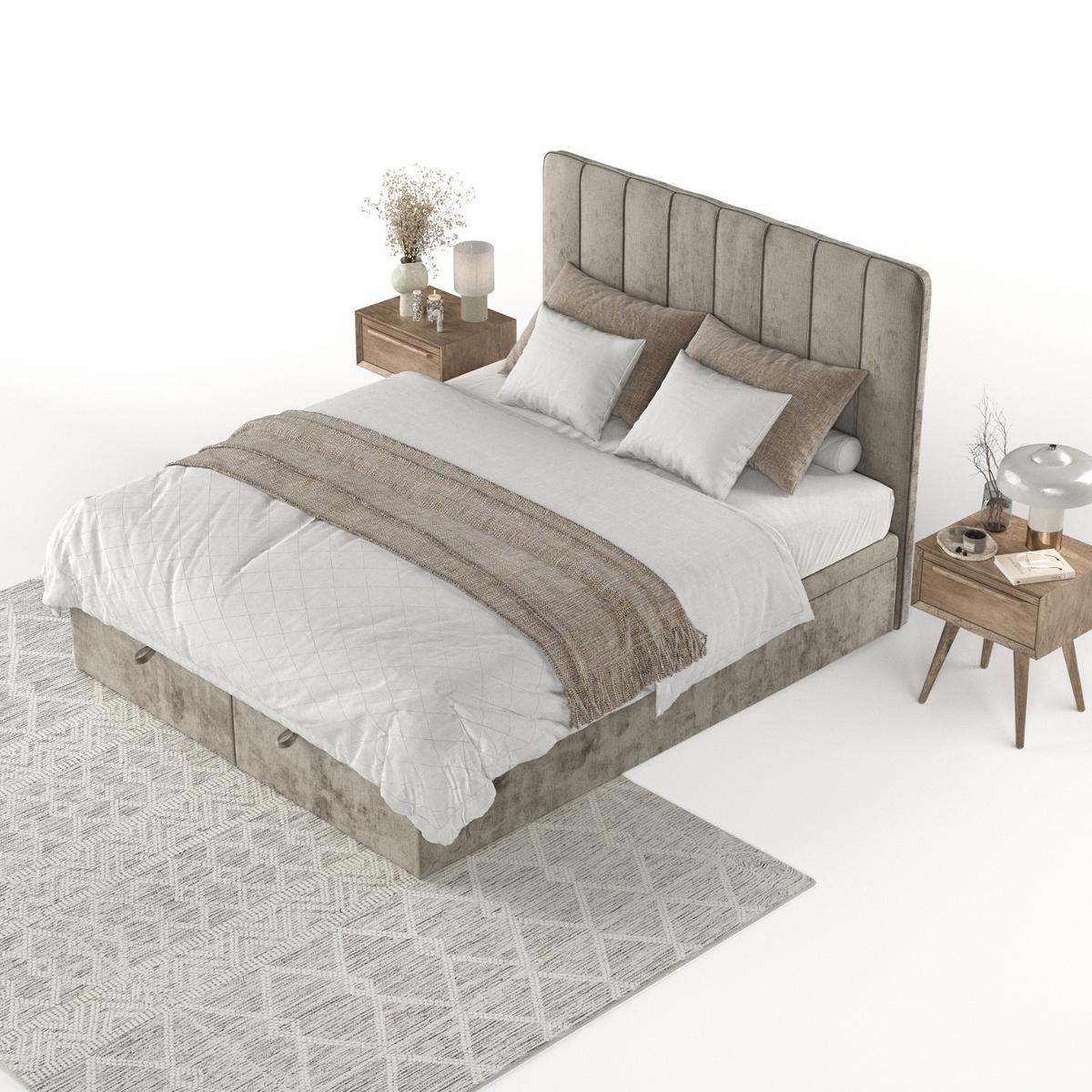 POLSTERBETT Vienna mit Stauraum 180/200 cm Beige im Lotta Stoff - Beige/Schwarz, Holz/Holzwerkstoff (180/200cm) - AltaBeds