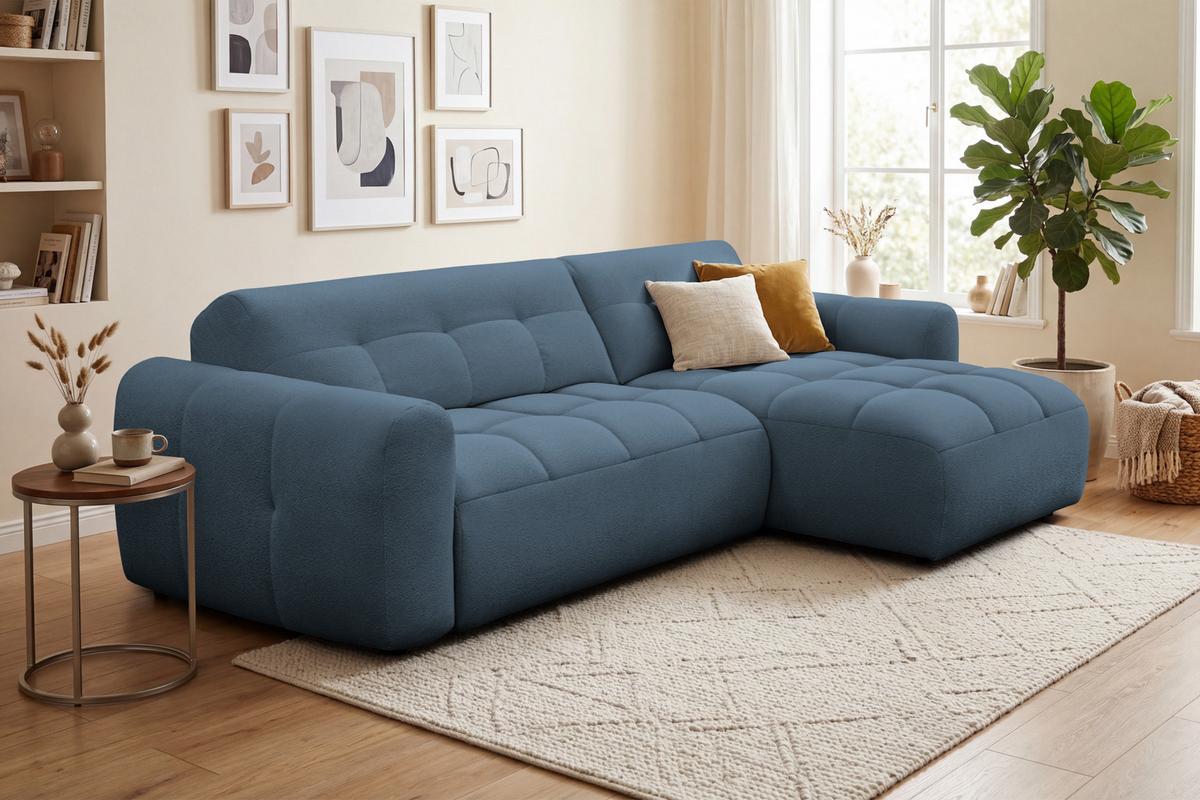 ECKSOFA LUMERO 4-Sitzer RECHTS, marineblau - Blau/Schwarz, Holz/Textil (275/166cm) - Courtois Laville