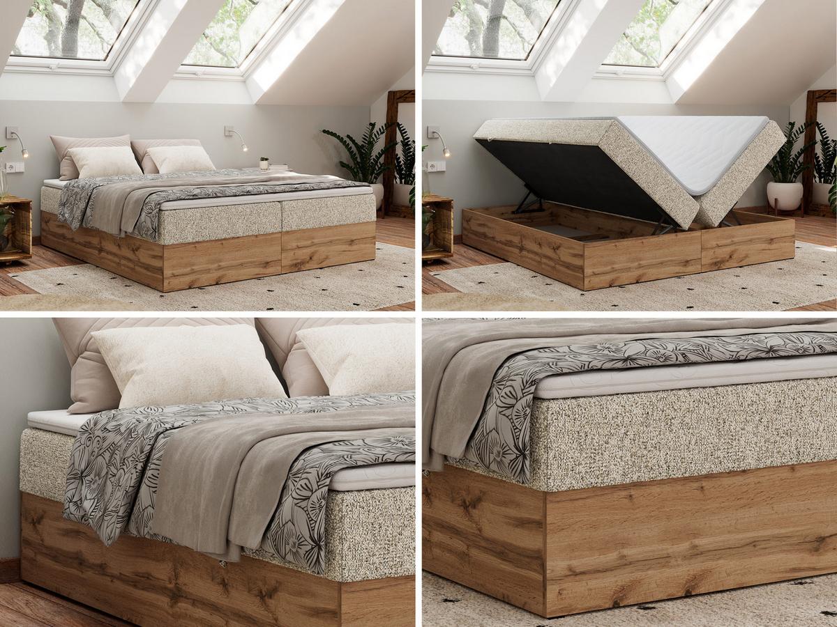 BOXBETT WOOD ZERO 160/200 - Beige Struktur - H4 - Topper T25 - Beige, Textil (160/200cm) - MKS