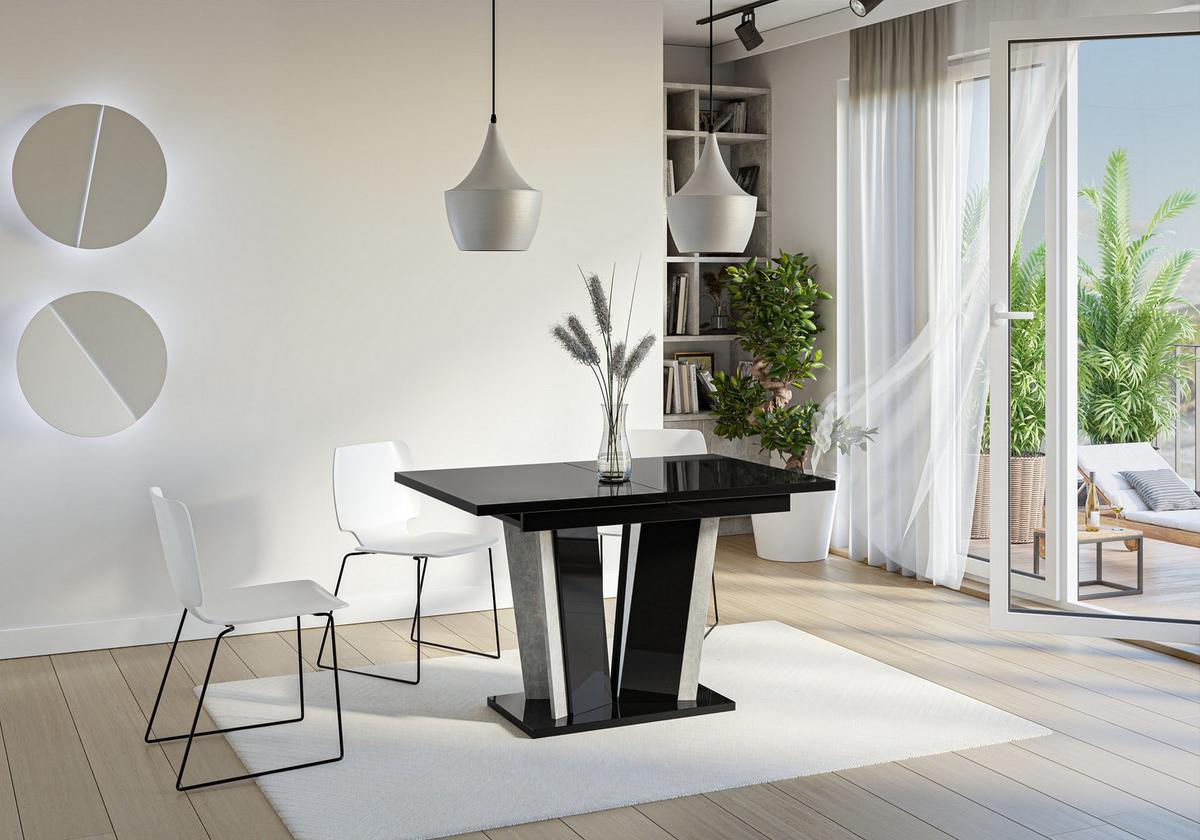 ESSTISCH SAMAR Ausziehbar 120 - 160 / 80 x 76 cm - Schwarz Hochglanz/Schwarz, Holz (120/80/76cm) - MASSENO