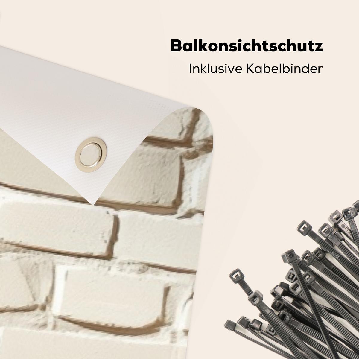 BALKON-SICHTSCHUTZ Ziegel - Wand - Licht - Weiß Deko XXL 500x130 cm - Creme, Kunststoff (500/130cm) - MuchoWow