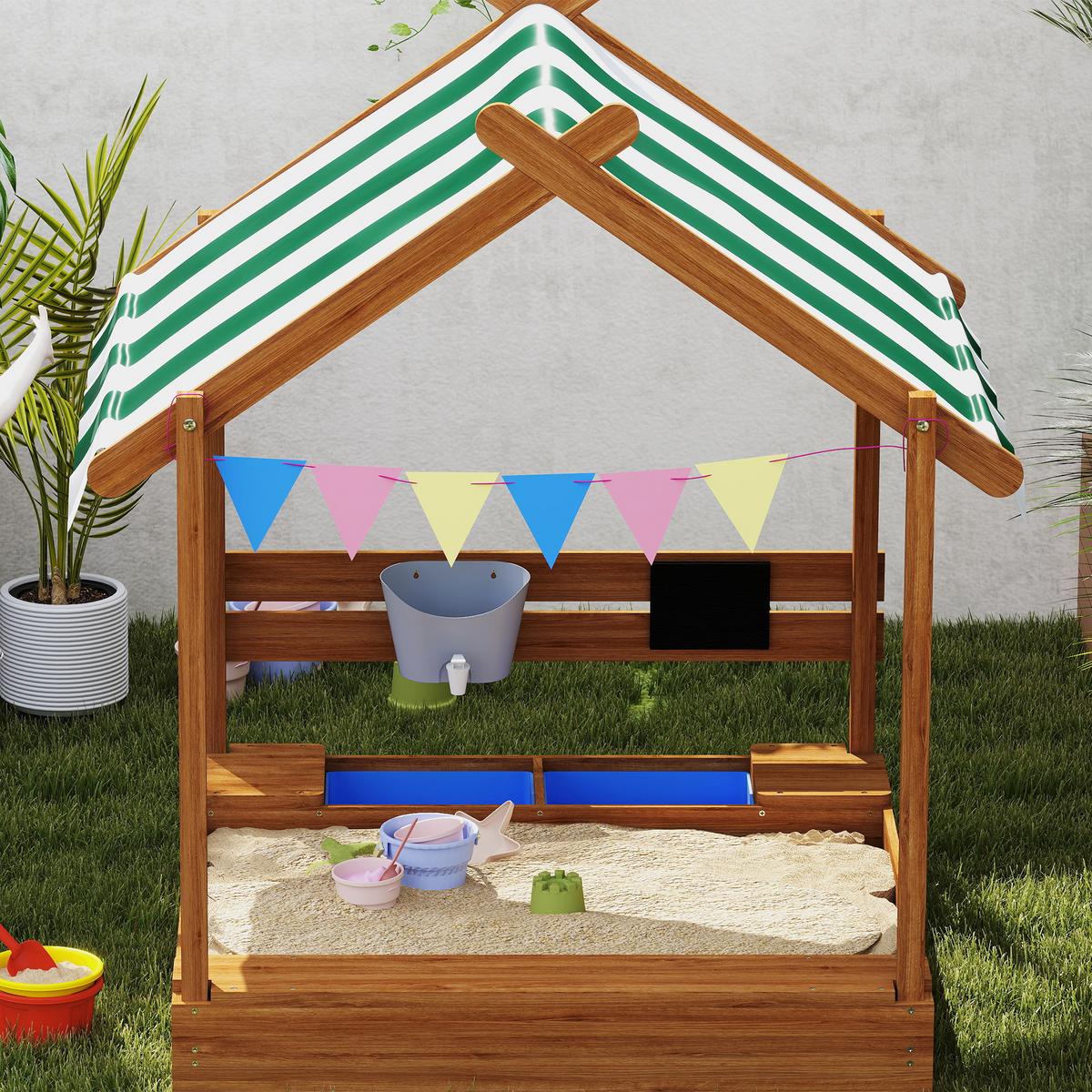SANDKASTEN mit Dach, Sandkiste aus Holz mit Sitzplatz, Spielhaus für 3-7 Jahre - Orange, Holz (124/116/146cm) - Outsunny