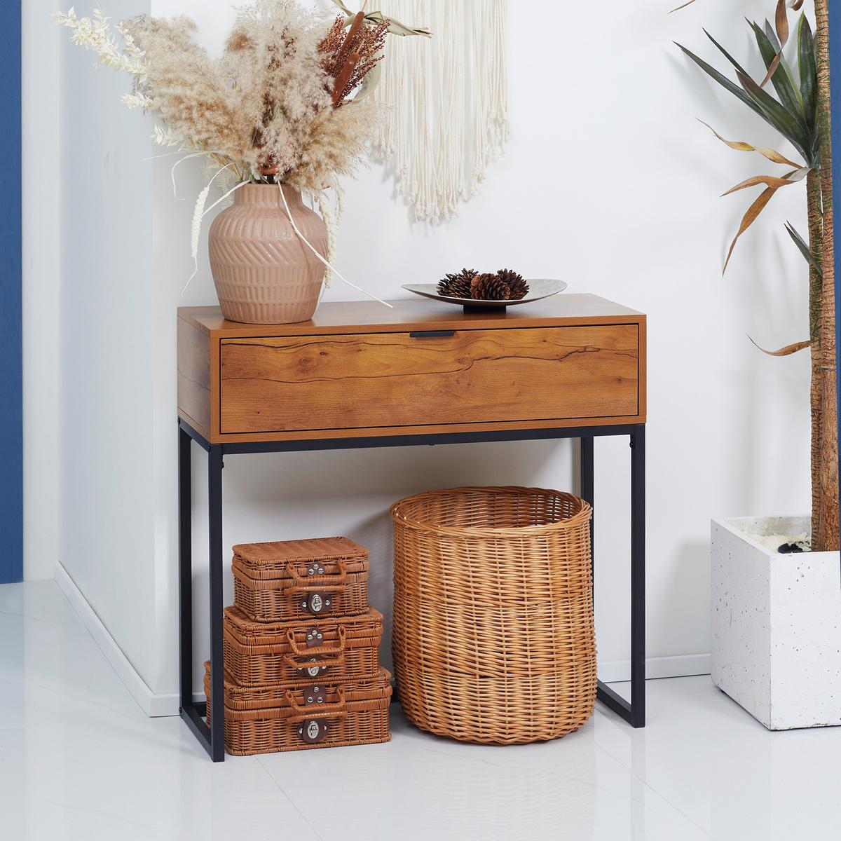 KONSOLENTISCH mit Schrank, Sofatisch Flurtisch im Industriedesign für Eingang - Naturfarben, Holzwerkstoff (80/30/76cm) - HOMCOM