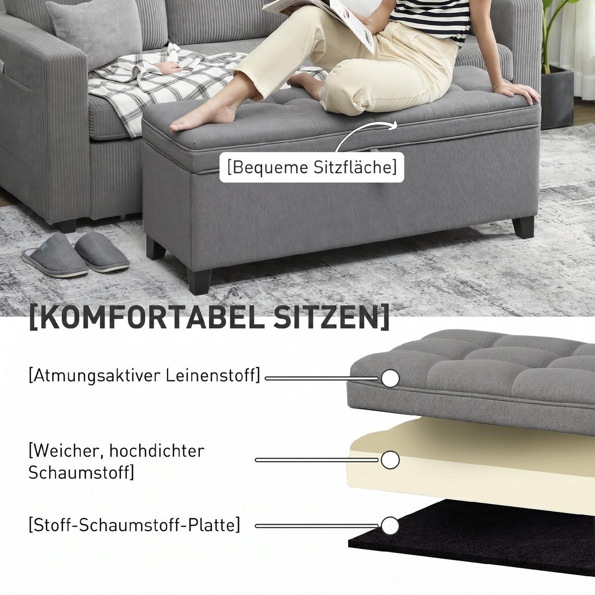 SITZBANK Polyester Kohlegrau - Dunkelgrau, Holzwerkstoff/Textil (40/48/120cm) - HOMCOM