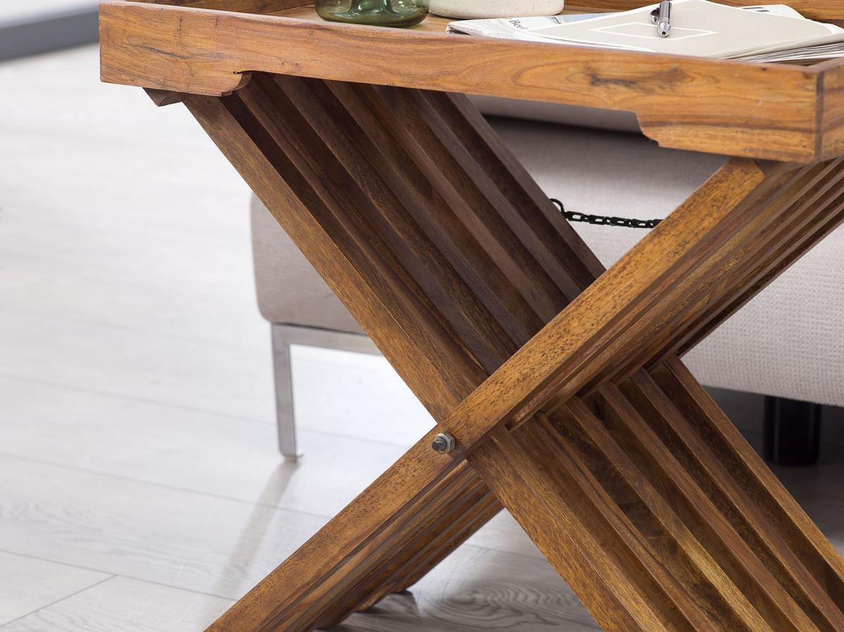 BEISTELLTISCH – Klappbar Massivholz 60x57 cm mit Tablett - Braun, Holz (40/60/57cm) - KADIMA DESIGN