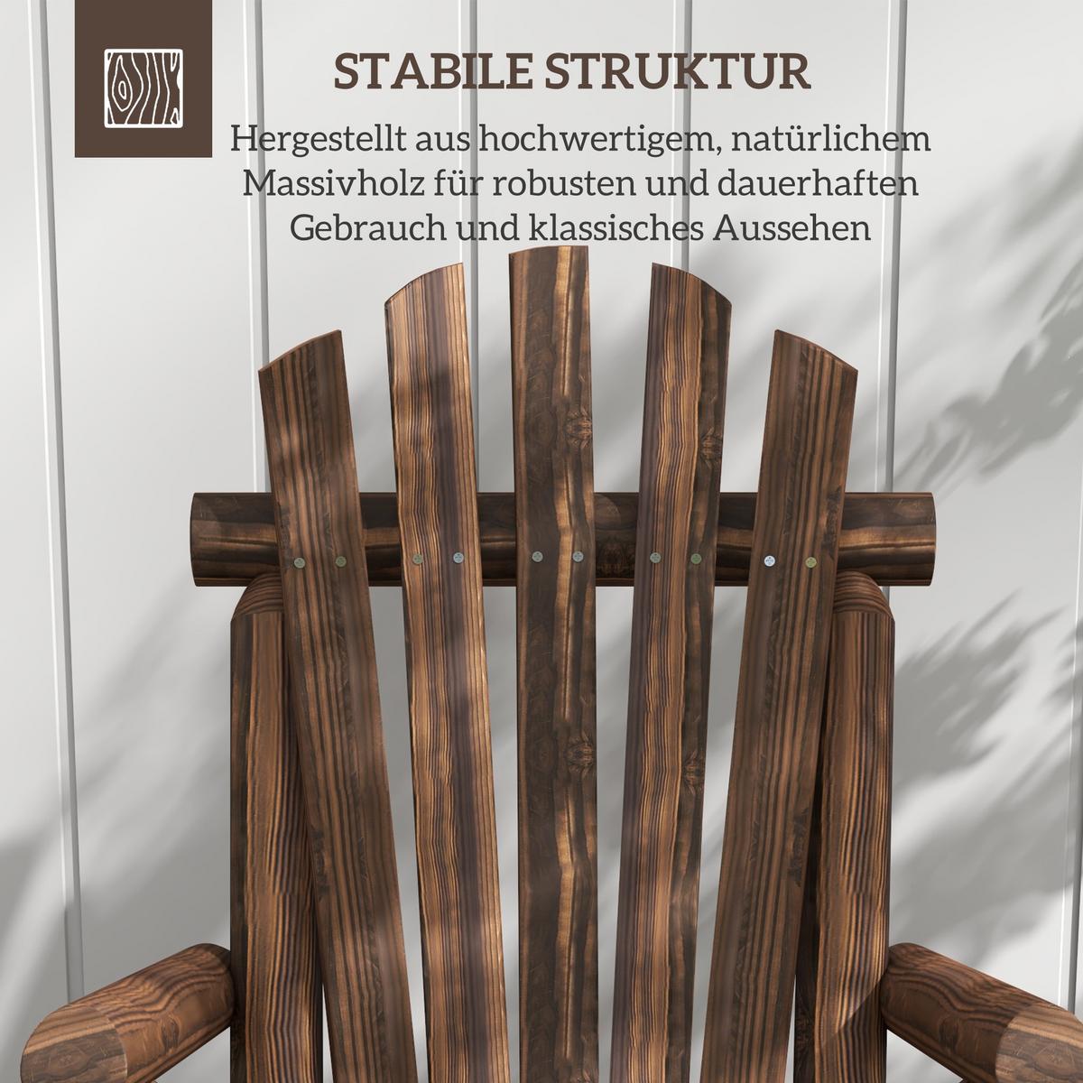ADIRONDACK Gartenstuhl, Holzstuhl, Hochlehner, mit Armlehne, Tannenholz, Verkohlt - Dunkelbraun, Holz (68/101/83cm) - Outsunny
