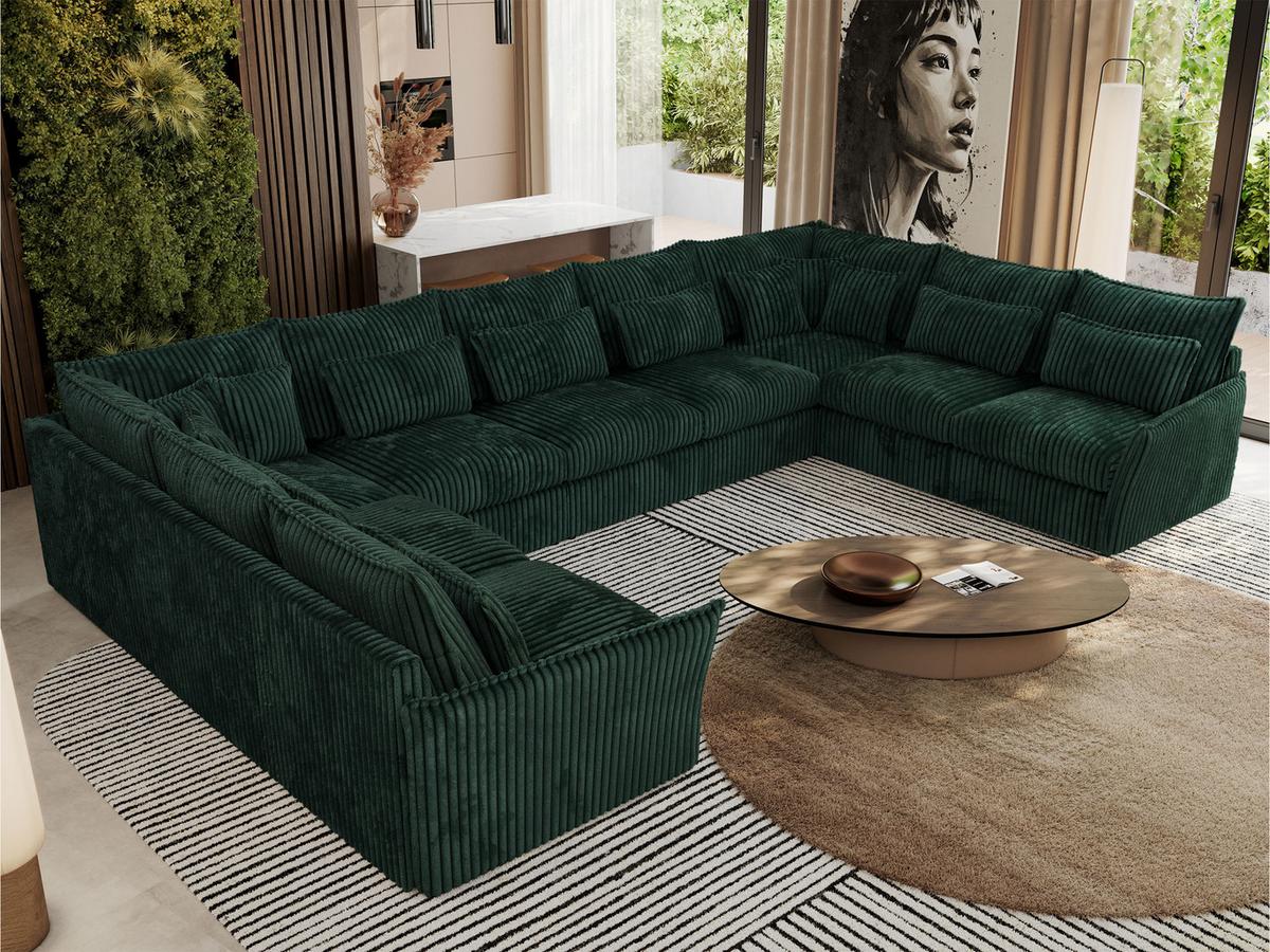 WOHNLANDSCHAFT VERSO U 9M Grün Cord - Schwarz/Grün, Kunststoff/Textil (442/93/270cm) - MKS