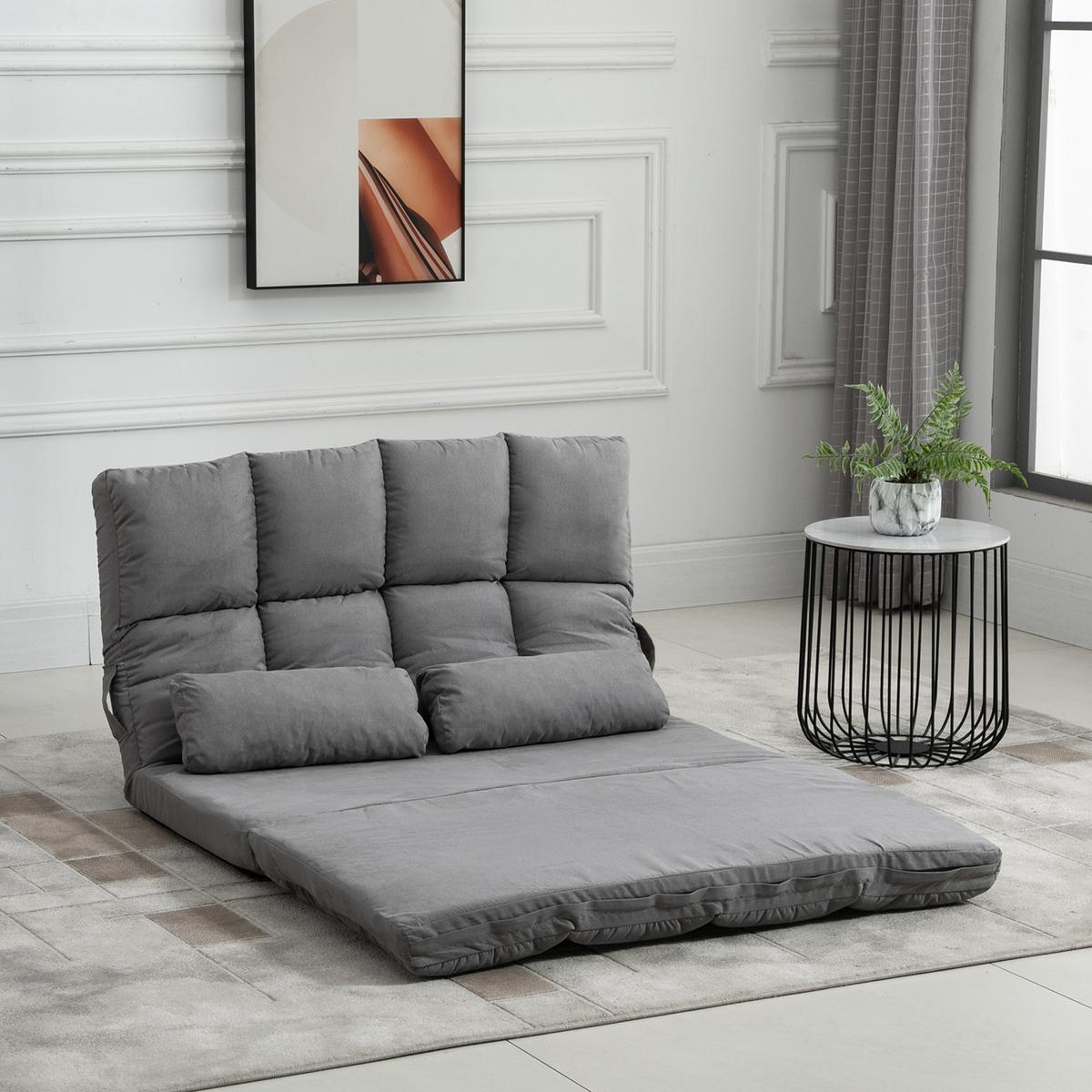 BODENSTUHL 2-in-1 Bodensessel Bett mit Rückenlehne 3 Positionen Verstellbar - Grau, Textil/Metall (73/60/102cm) - HOMCOM