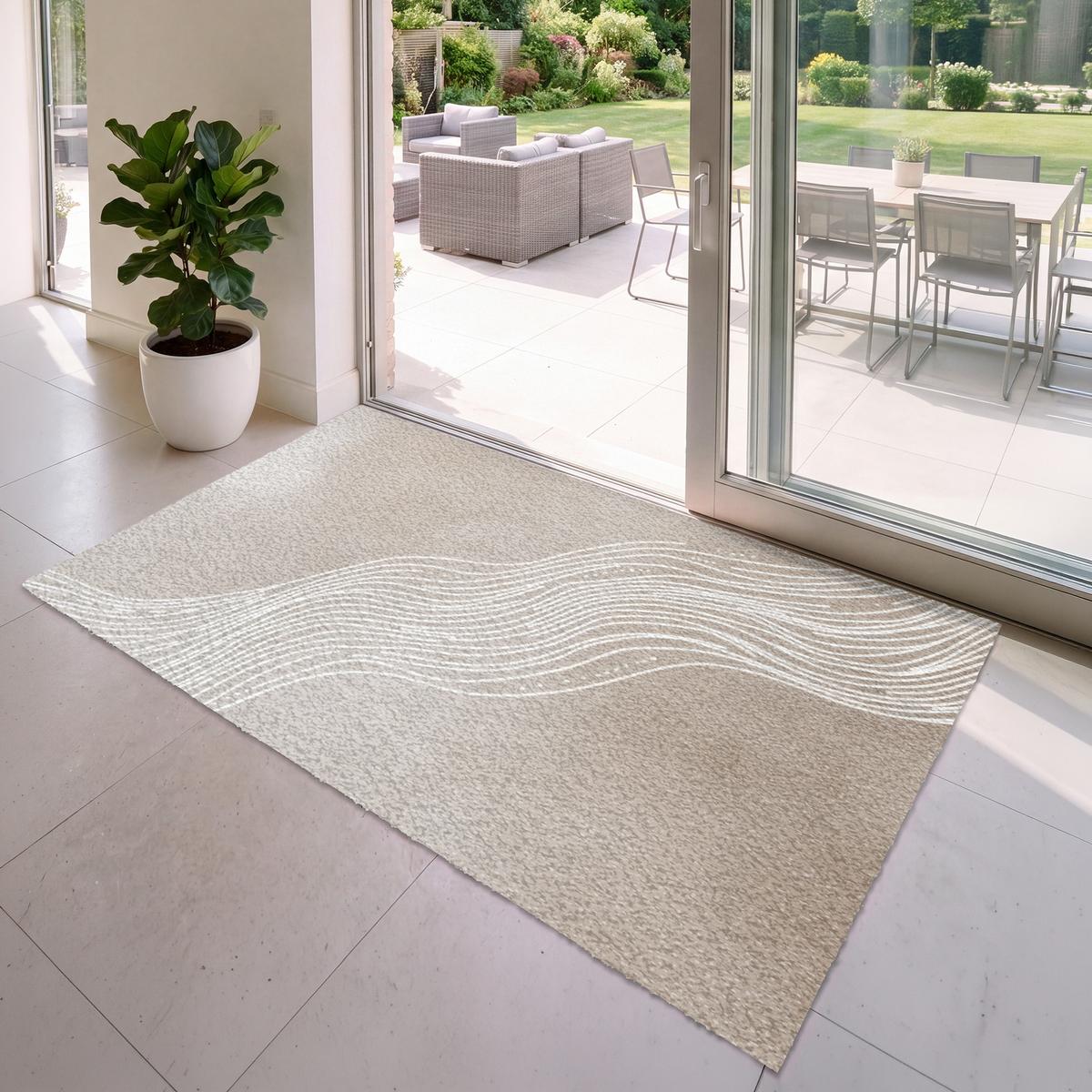 FUSSMATTE Wellenlinien - Fließend - Sandfarben Fußabtreter 180x120 cm - Beige, Kunststoff (180/0.4cm) - MuchoWow