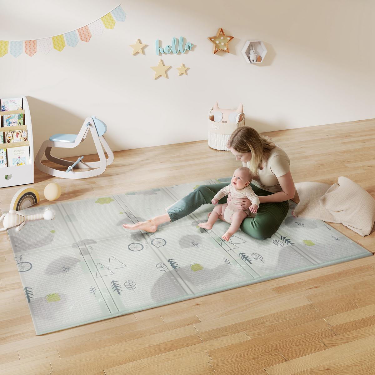 KRABBELMATTE faltbar Doppelseitige Mehrfarbig 200/150/1,5 cm - Multicolor, Kunststoff (150/200cm) - AIYAPLAY