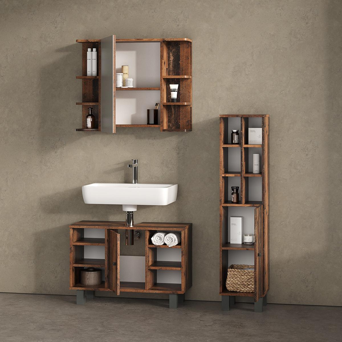 MIDISCHRANK Fucino Eiche rustikal 30 x 130.6 cm große Tür - Wildeiche, Holzwerkstoff (30/130.6/30cm) - Livinity®
